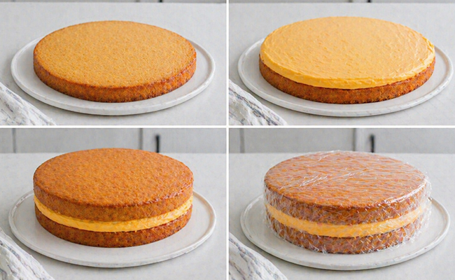 Assembling the Mango Ice Cream Cake
