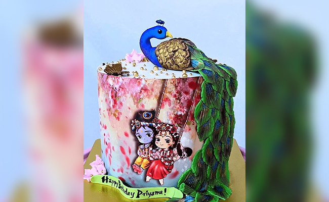 Radha Krishna Floral Cake