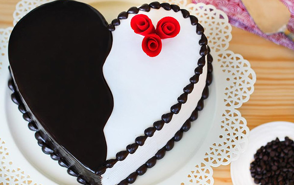 Heart Shaped Choco Vanilla Cake for Birthday Celebration