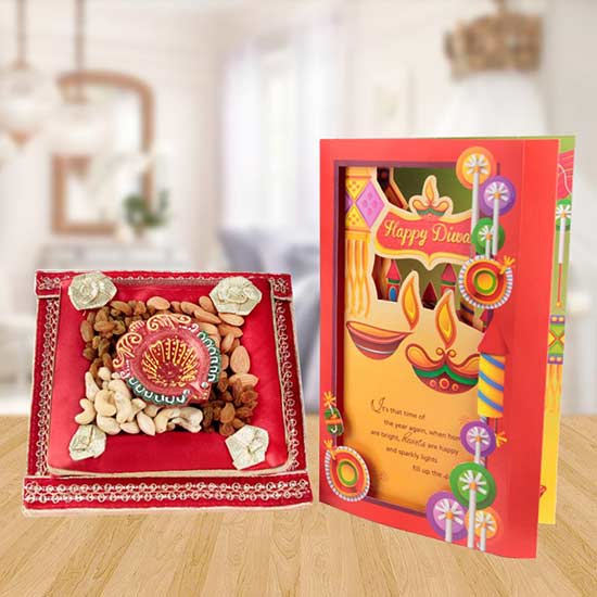 Auspiciousness - Dry Fruit Tray, Diya, Greeting Card