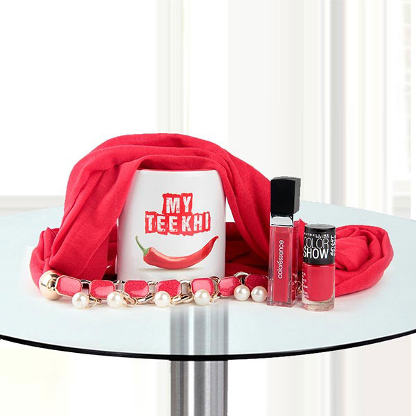 Karwa Chauth Gift for wife - Designer cup, Nail paint, neckpiece, lipstick Karwa Chauth Gift for wife - Designer cup, Nail paint, neckpiece, lipstick