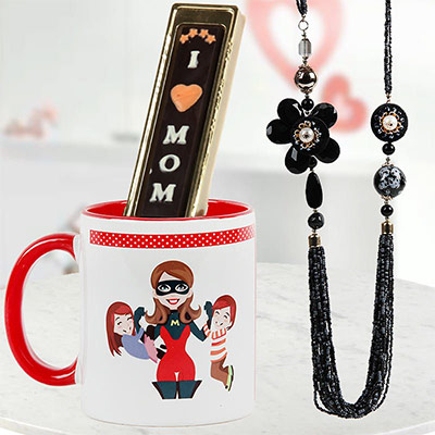  SuperMom Hamper - A Mother's Day Gift that includes a coffee mug, a black necklace & handmade chocolates