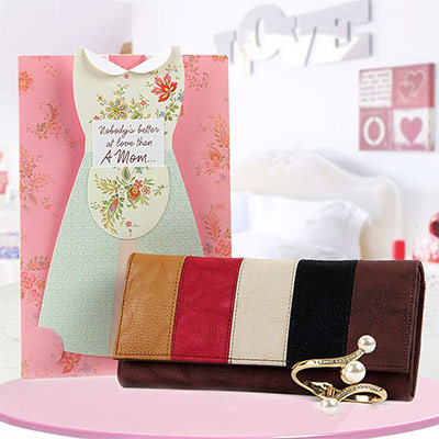 Mother's Infinite Love - A Mother's Day Gift that includes a card, multicolored clutch and artificial jewelry.