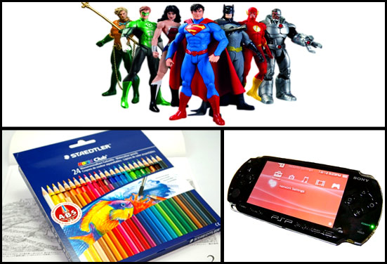 Action Figures, video game, crayon set - Rakhi gift for kid brother