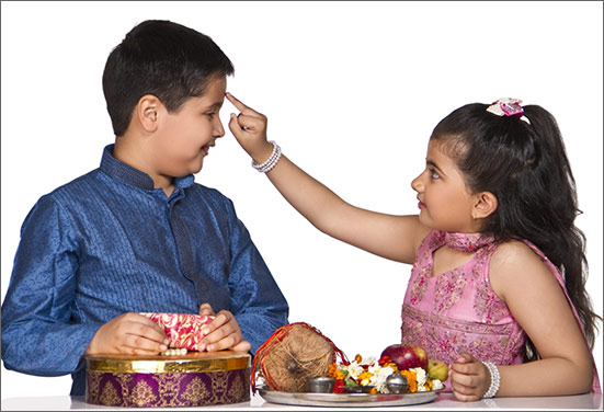 Sister with decorated Rakhi thal and her brother celebrating Rakhi Sister with decorated Rakhi thal and her brother celebrating Rakhi